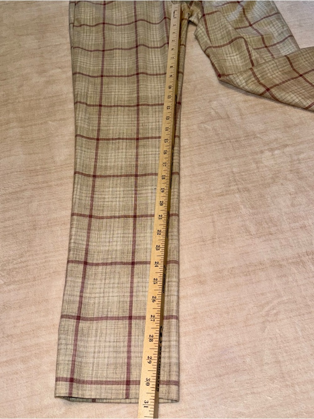 Topman Beige Plaid Dress Pants with Red Windowpane Trim - Picture 10 of 11